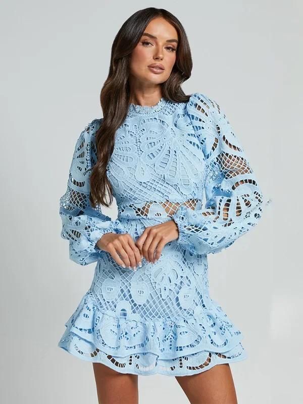 Lace Mini Dress with Ruffles for Women