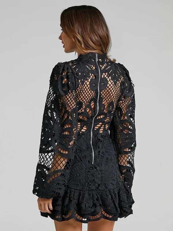 Lace Mini Dress with Ruffles for Women