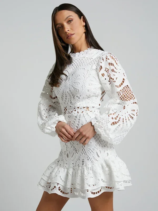 Lace Mini Dress with Ruffles for Women