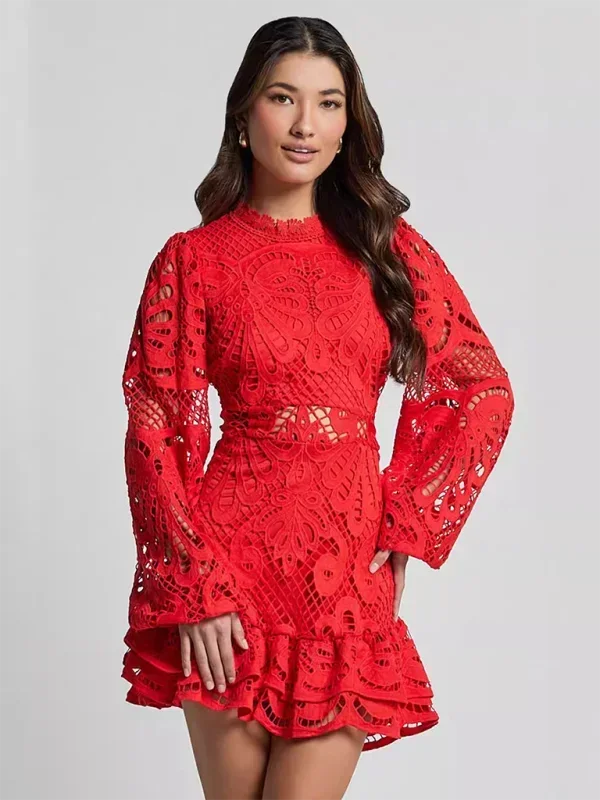 Lace Mini Dress with Ruffles for Women