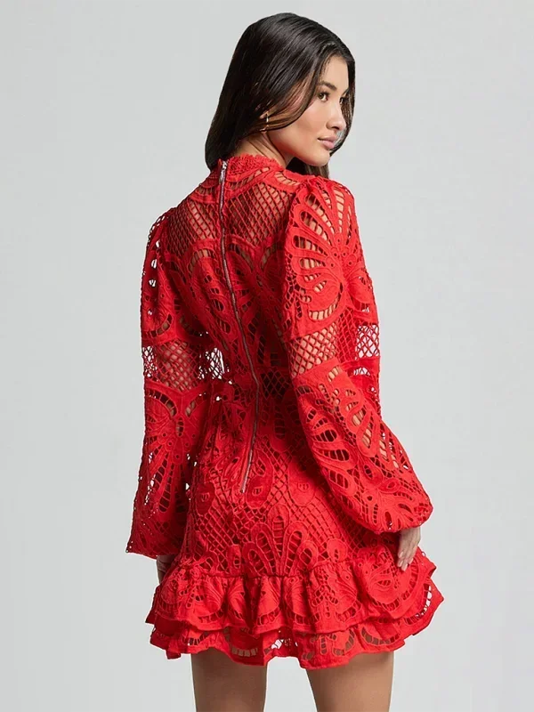 Lace Mini Dress with Ruffles for Women