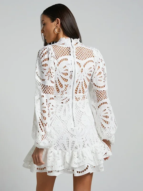 Lace Mini Dress with Ruffles for Women