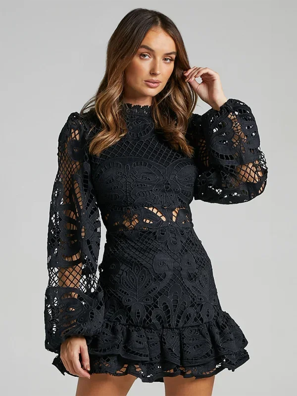 Lace Mini Dress with Ruffles for Women