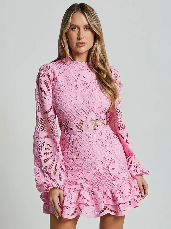 Lace Mini Dress with Ruffles for Women