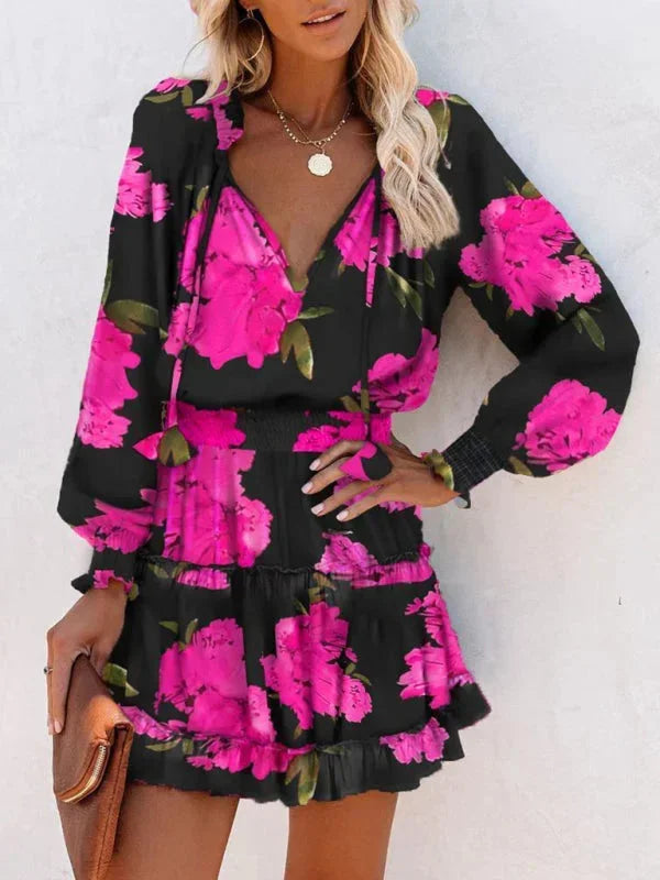 Printed Ruffle Mini Dress for Women