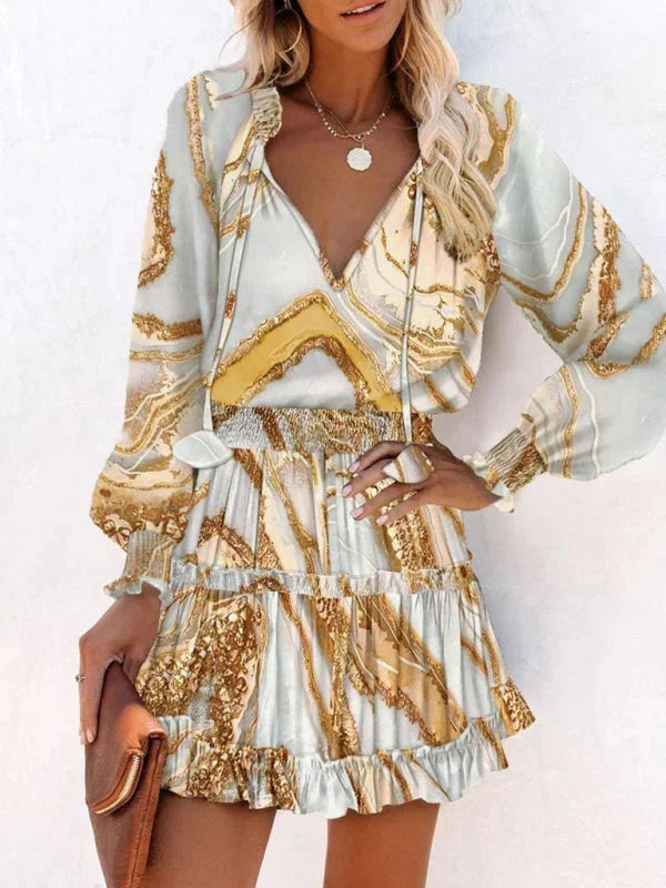 Printed Ruffle Mini Dress for Women