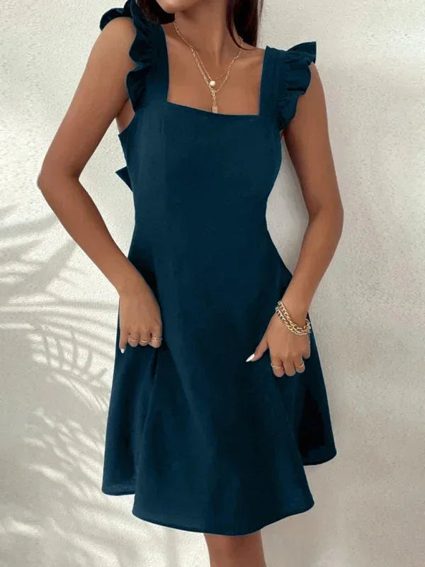 Ruffle Strap Square Neck Mini Dress for Women