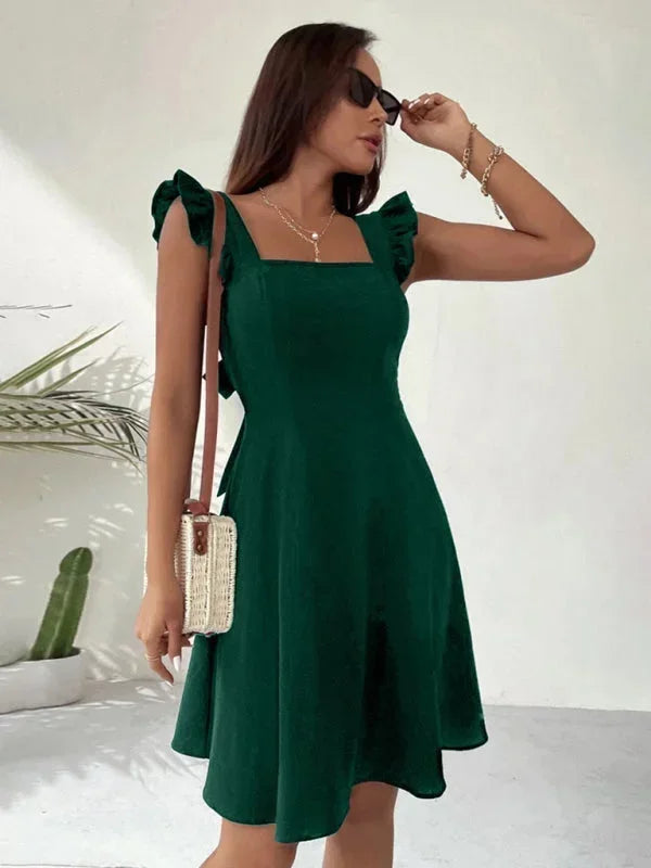 Ruffle Strap Square Neck Mini Dress for Women