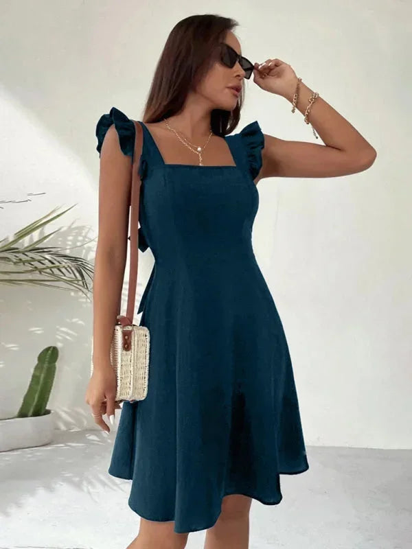 Ruffle Strap Square Neck Mini Dress for Women