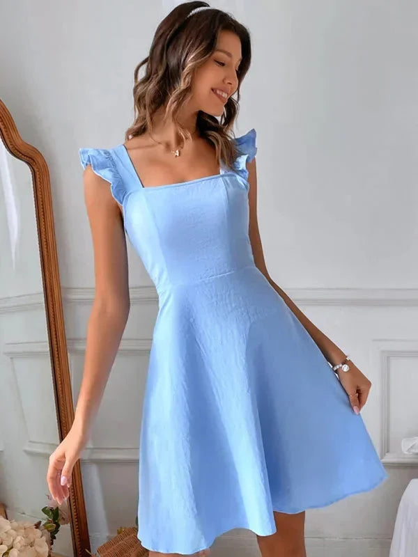 Ruffle Strap Square Neck Mini Dress for Women