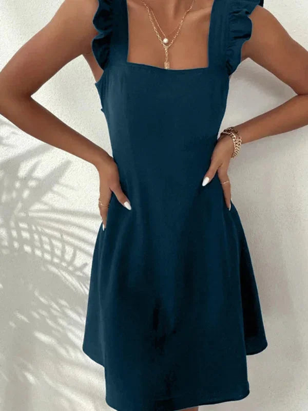 Ruffle Strap Square Neck Mini Dress for Women