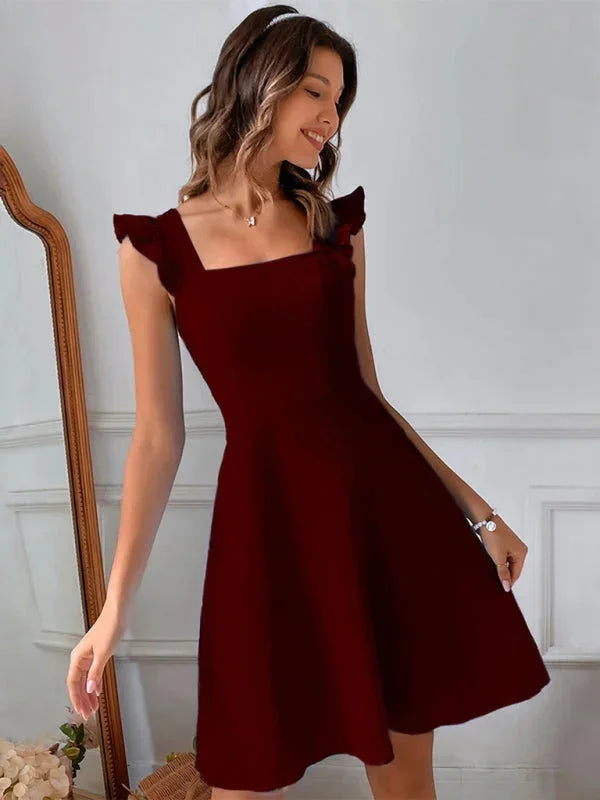 Ruffle Strap Square Neck Mini Dress for Women