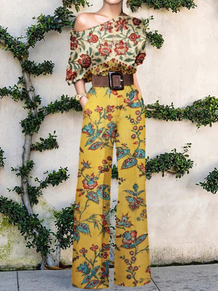 One Shoulder Printed Wide Leg Jumpsuit for Women