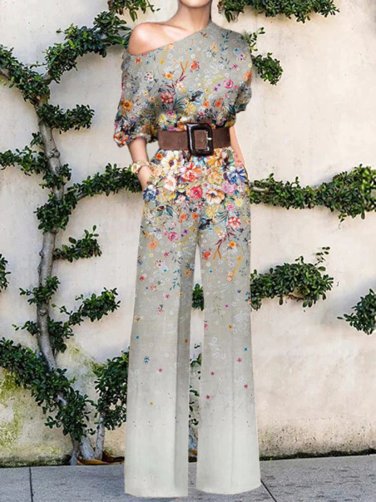 One Shoulder Printed Wide Leg Jumpsuit for Women