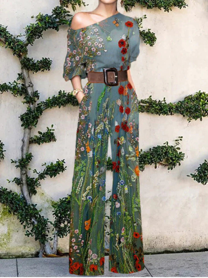 One Shoulder Printed Wide Leg Jumpsuit for Women