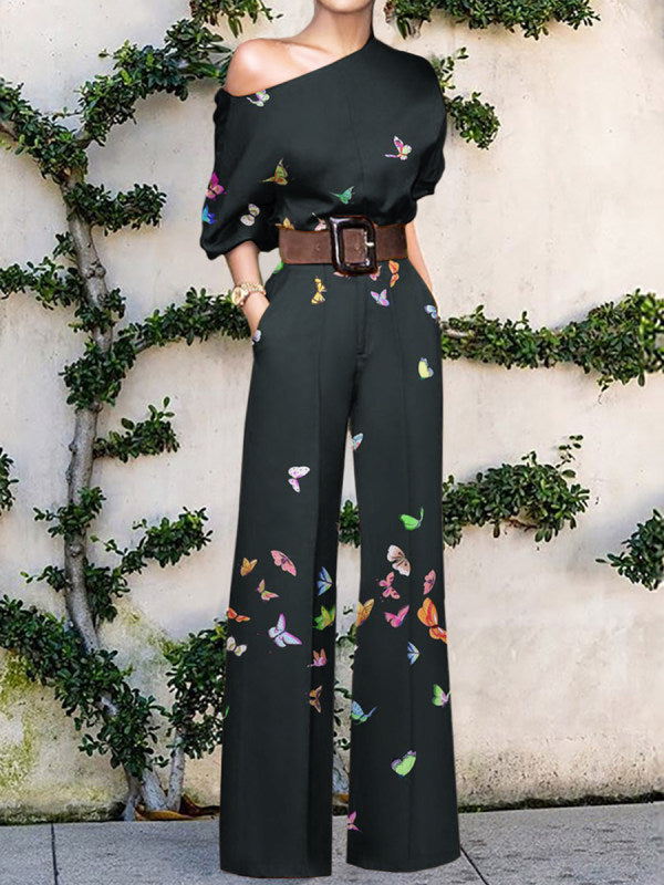 One Shoulder Printed Wide Leg Jumpsuit for Women