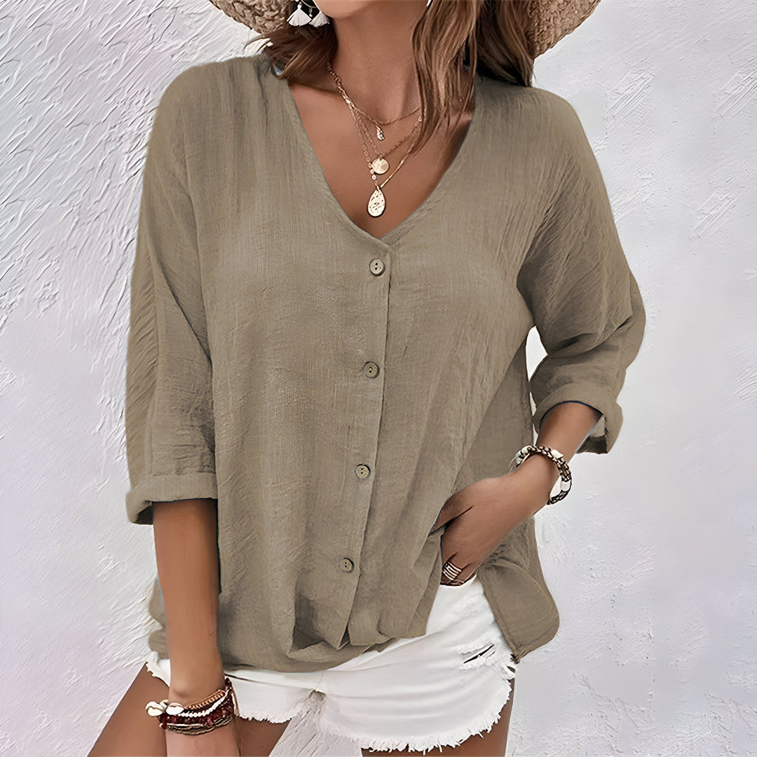 V-Neck Loose Fit Blouse for Women