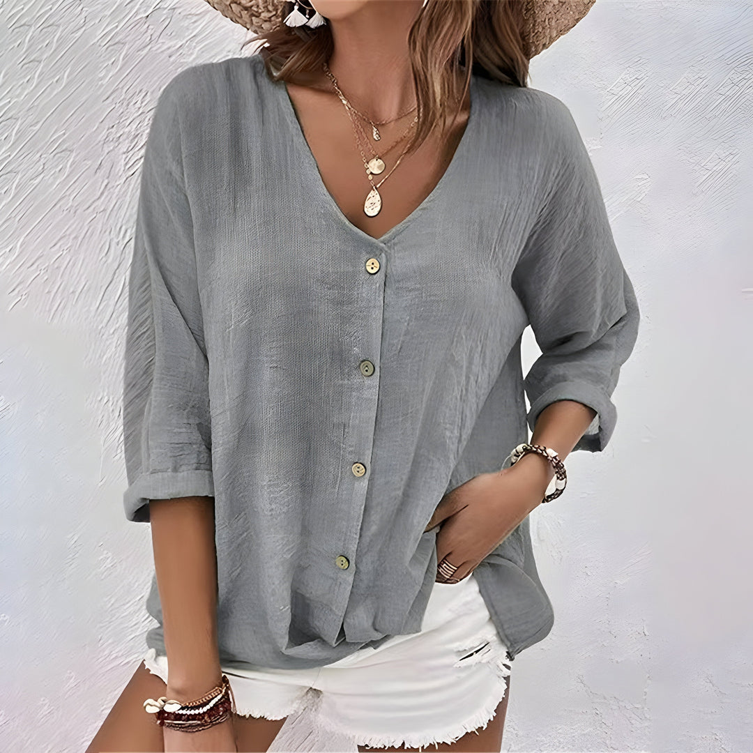 V-Neck Loose Fit Blouse for Women