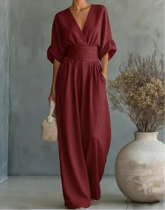 Wrap Neck Wide Leg Jumpsuit for Women