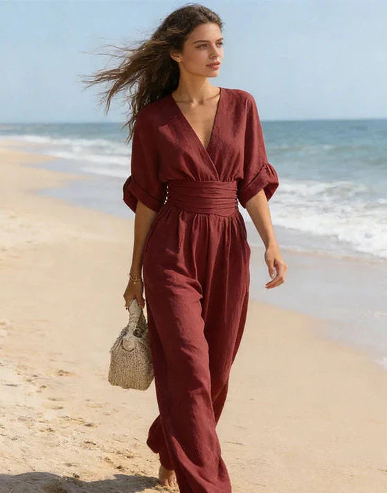 Wrap Neck Wide Leg Jumpsuit for Women