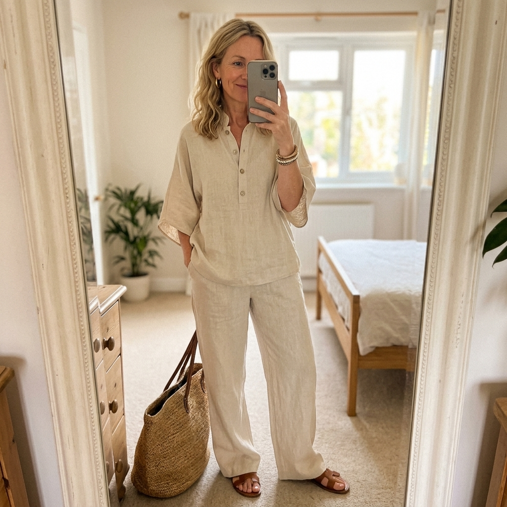 Mandarin Collar Top and Wide Leg Trouser Set for Women