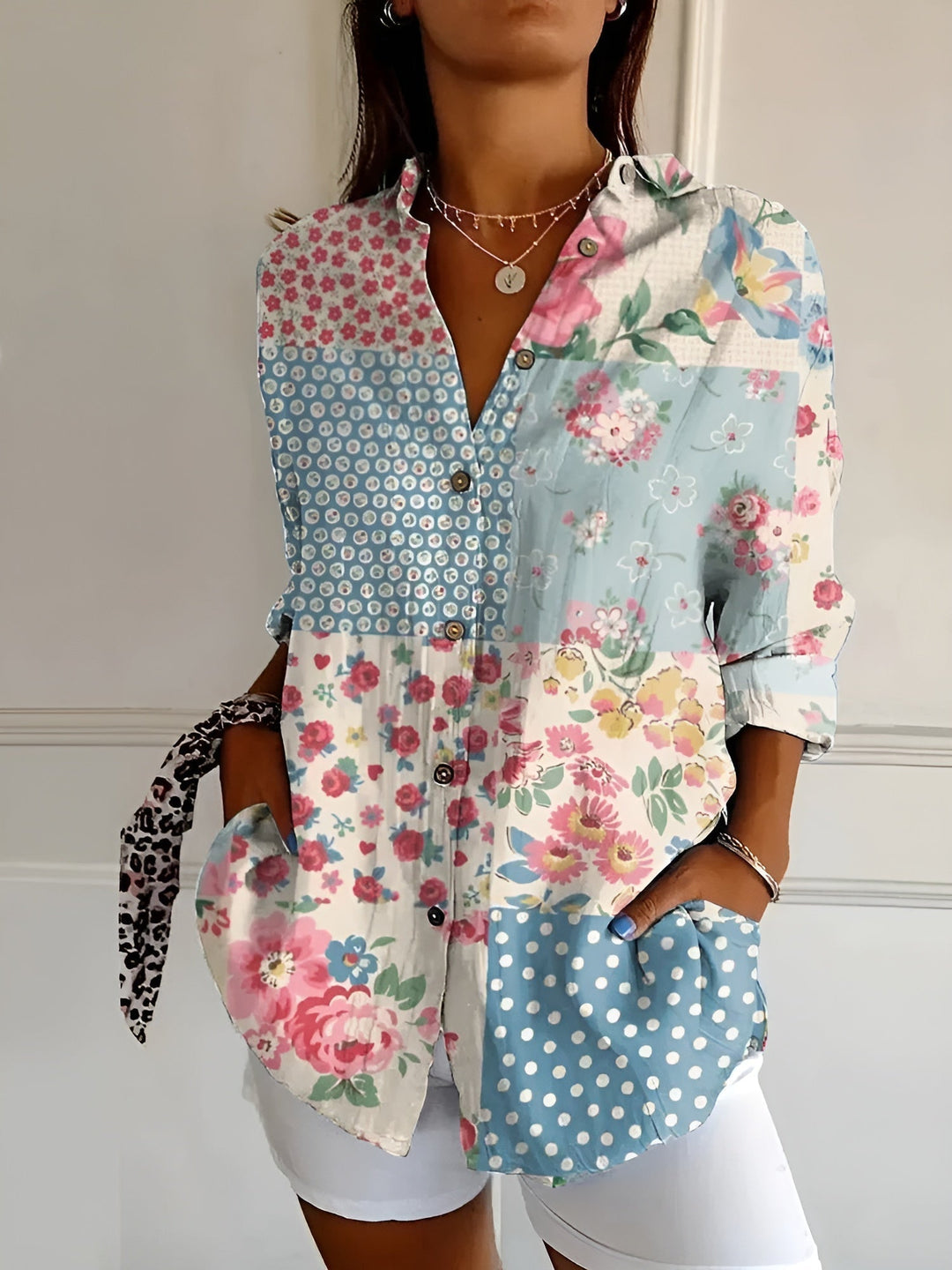 Floral Print Button Up Shirt for Women