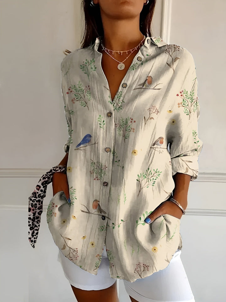 Floral Print Button Up Shirt for Women