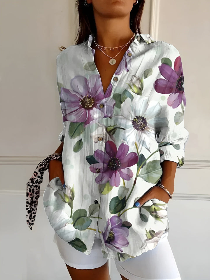 Floral Print Button Up Shirt for Women