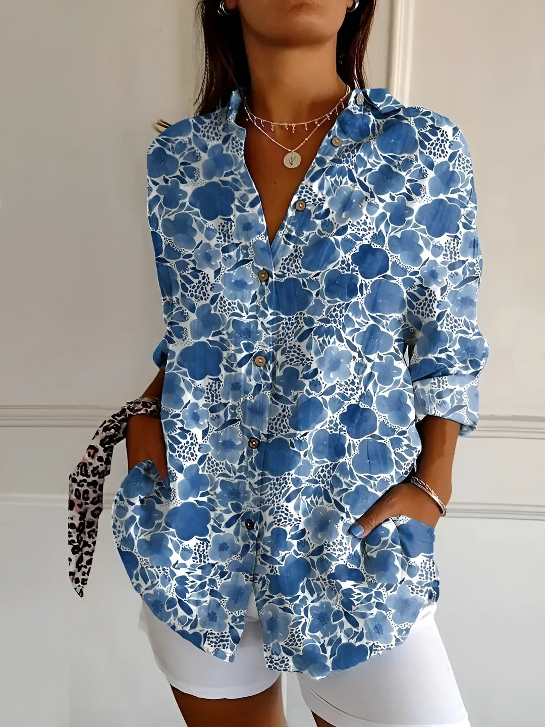 Floral Print Button Up Shirt for Women