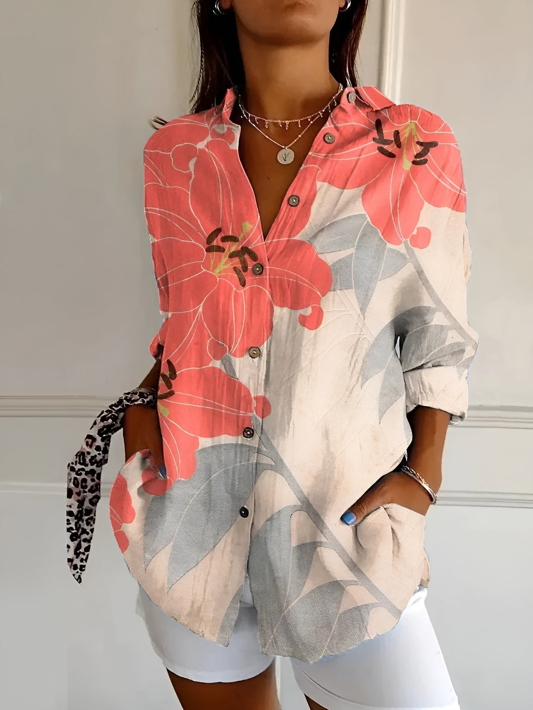Floral Print Button Up Shirt for Women