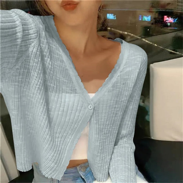 Cropped V-Neck Button Cardigan for Women