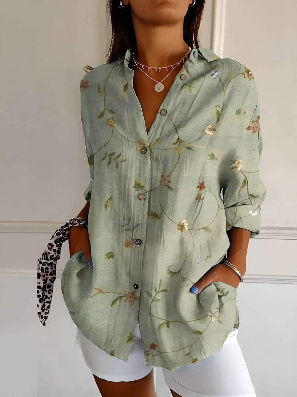 Floral Print Button Up Shirt for Women