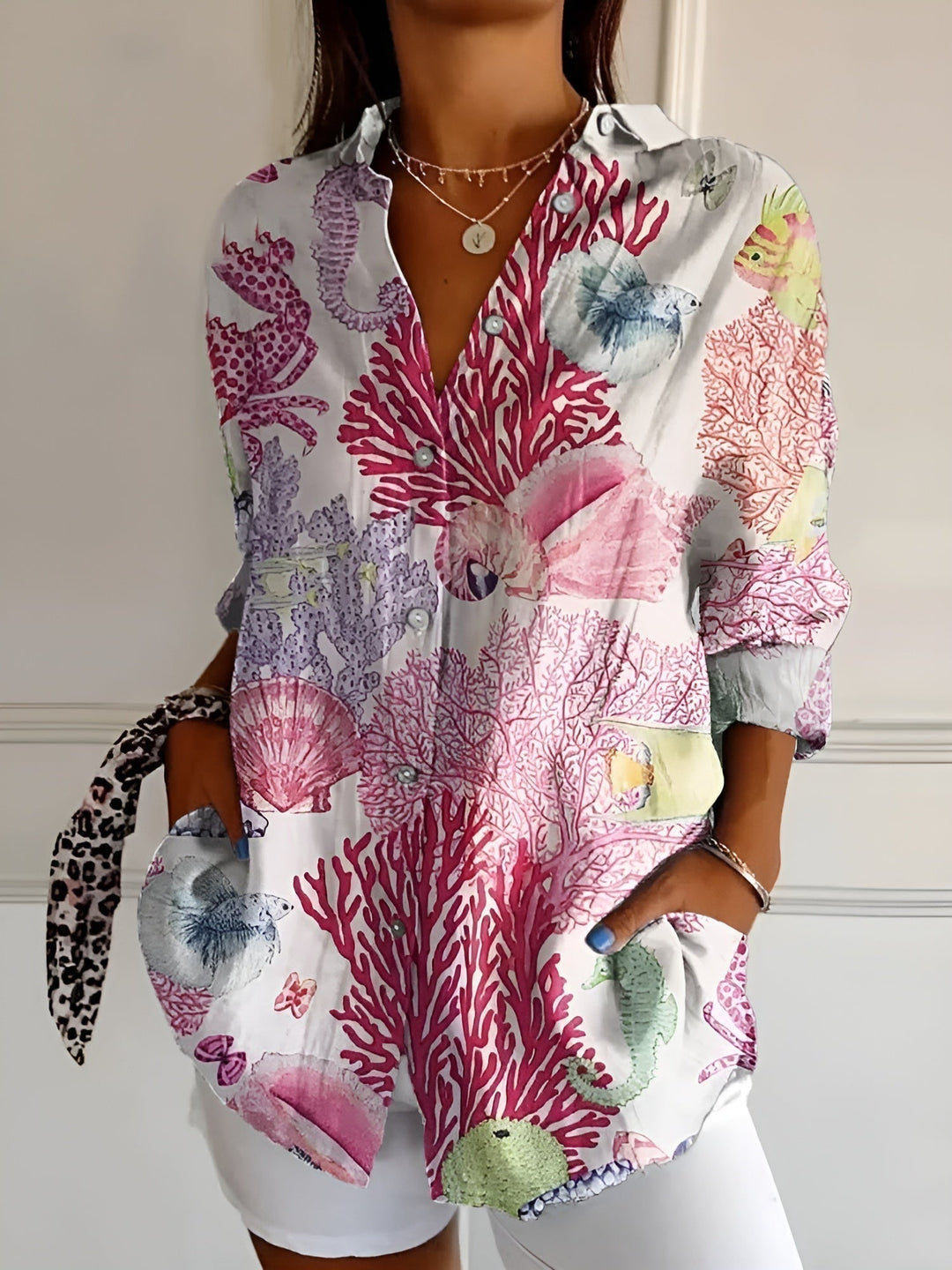 Floral Print Button Up Shirt for Women