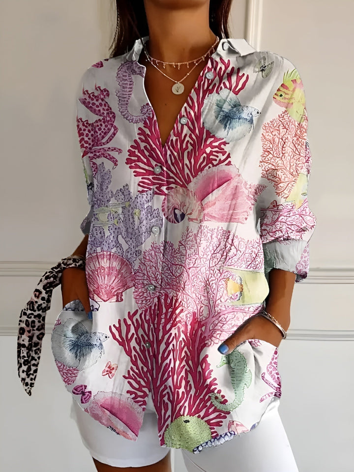 Floral Print Button Up Shirt for Women