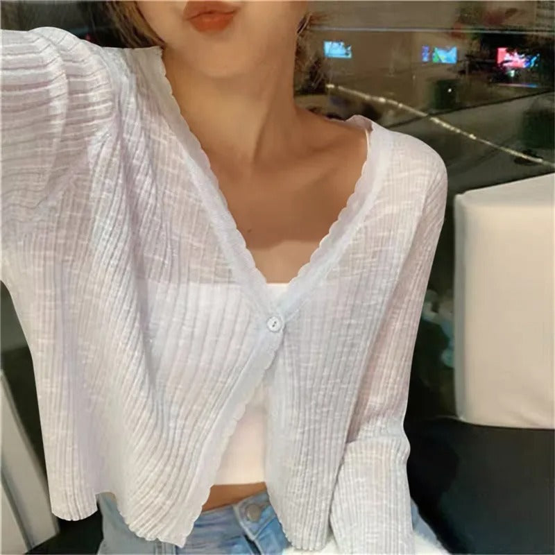 Cropped V-Neck Button Cardigan for Women
