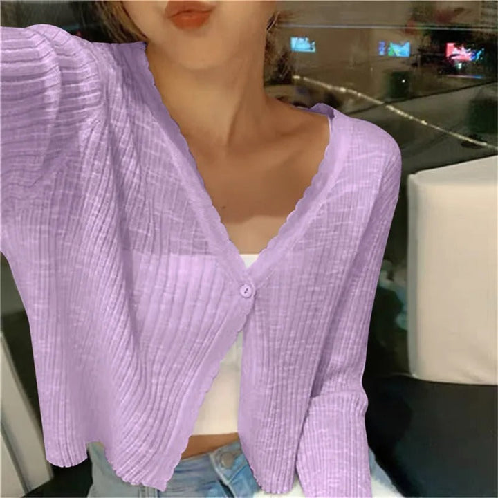 Cropped V-Neck Button Cardigan for Women