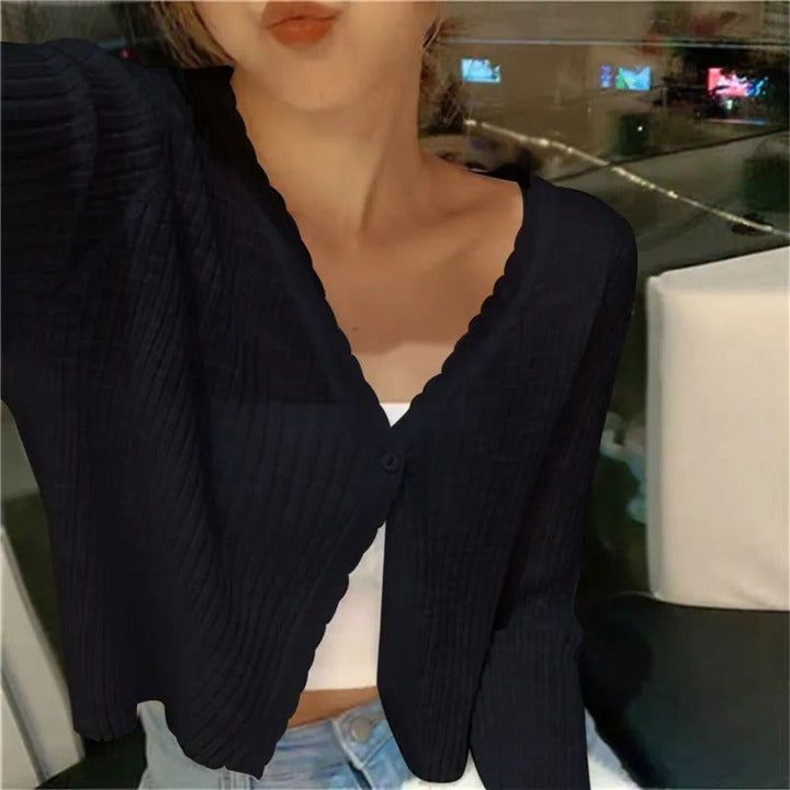 Cropped V-Neck Button Cardigan for Women