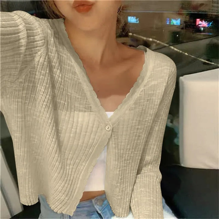 Cropped V-Neck Button Cardigan for Women