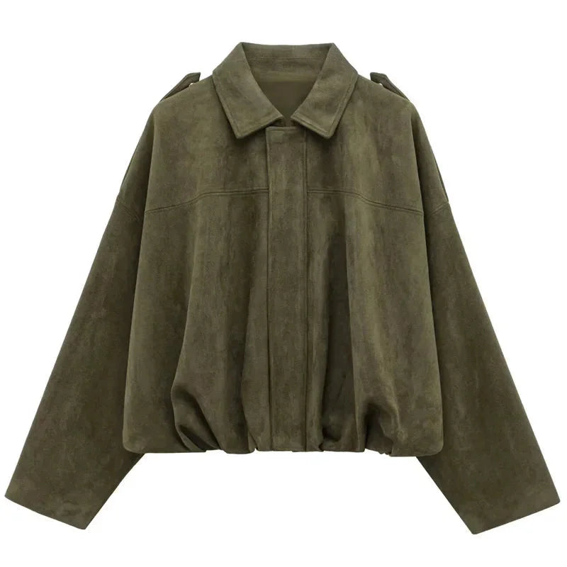 Oversized Suede Bomber Jacket for Women