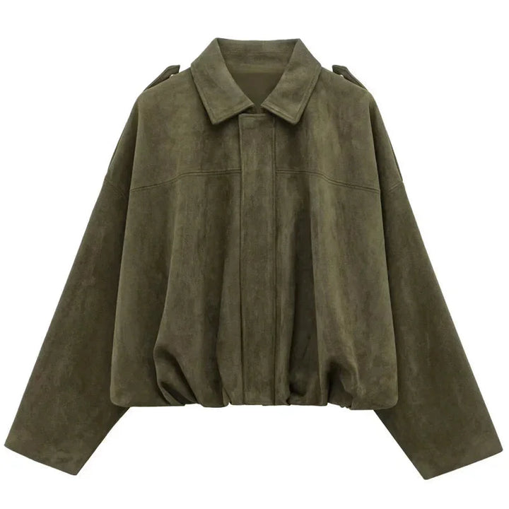 Oversized Suede Bomber Jacket for Women
