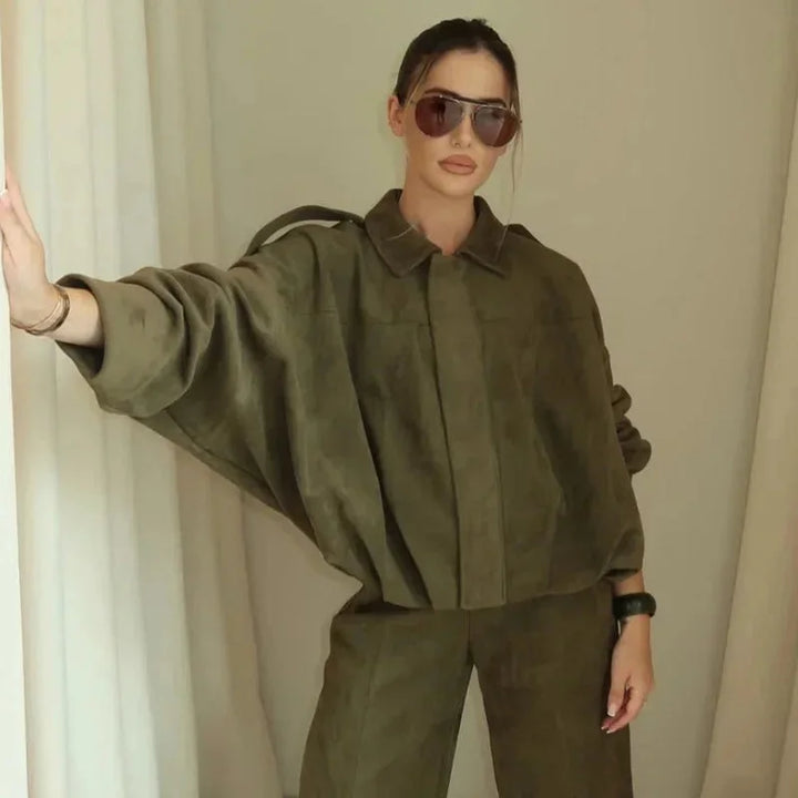 Oversized Suede Bomber Jacket for Women
