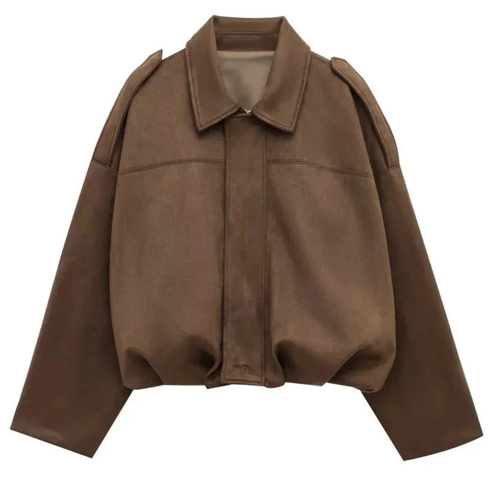 Oversized Suede Bomber Jacket for Women