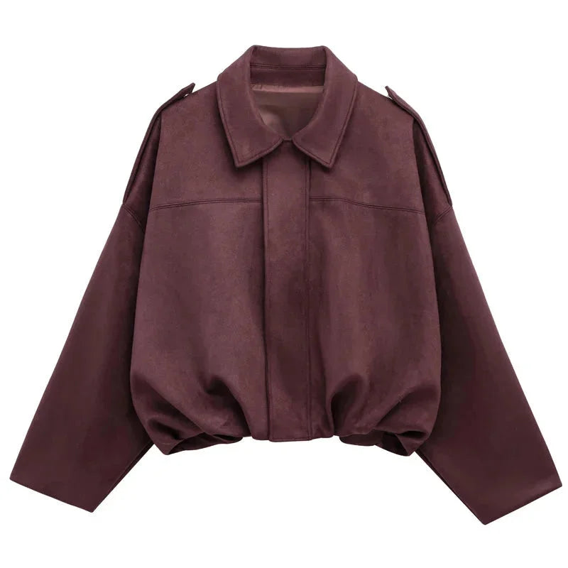 Oversized Suede Bomber Jacket for Women