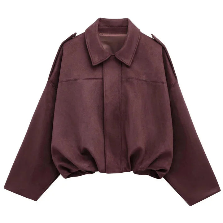 Oversized Suede Bomber Jacket for Women