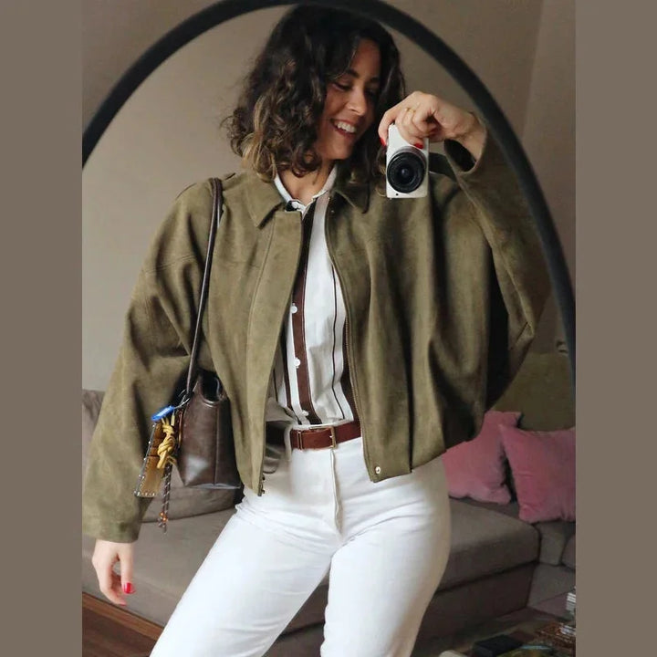 Oversized Suede Bomber Jacket for Women