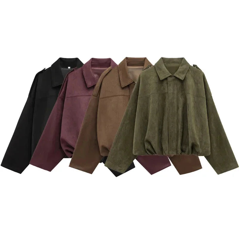 Oversized Suede Bomber Jacket for Women