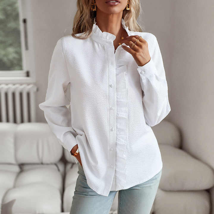 Ruffle Front Button Blouse for Women