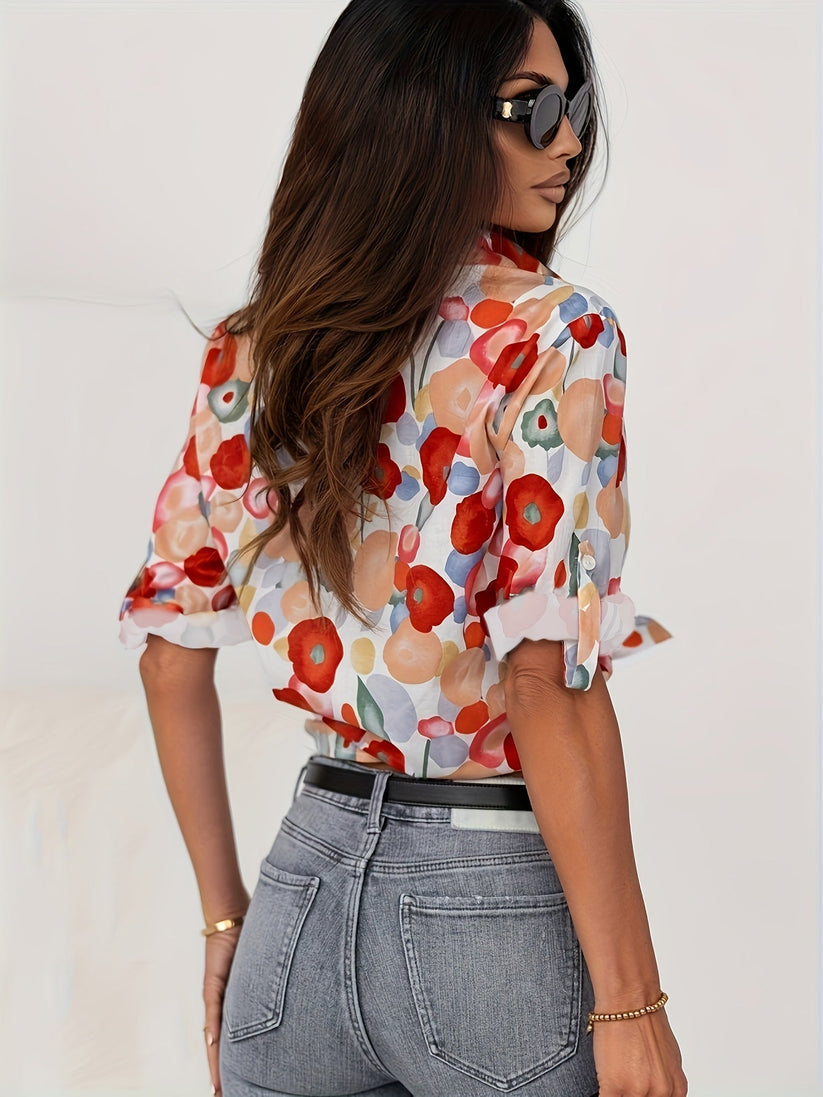 Floral Button-Down Blouse for Women