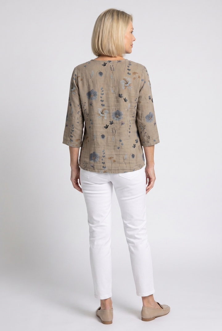 Floral V-Neck Blouse with 3/4 Sleeves for Women