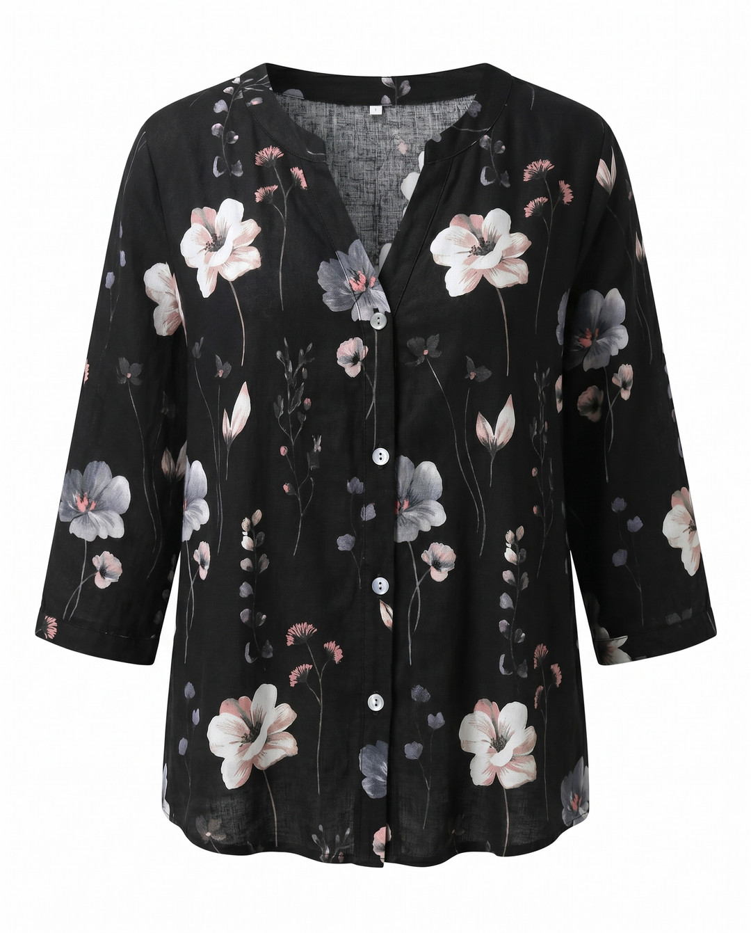 Floral V-Neck Blouse with 3/4 Sleeves for Women